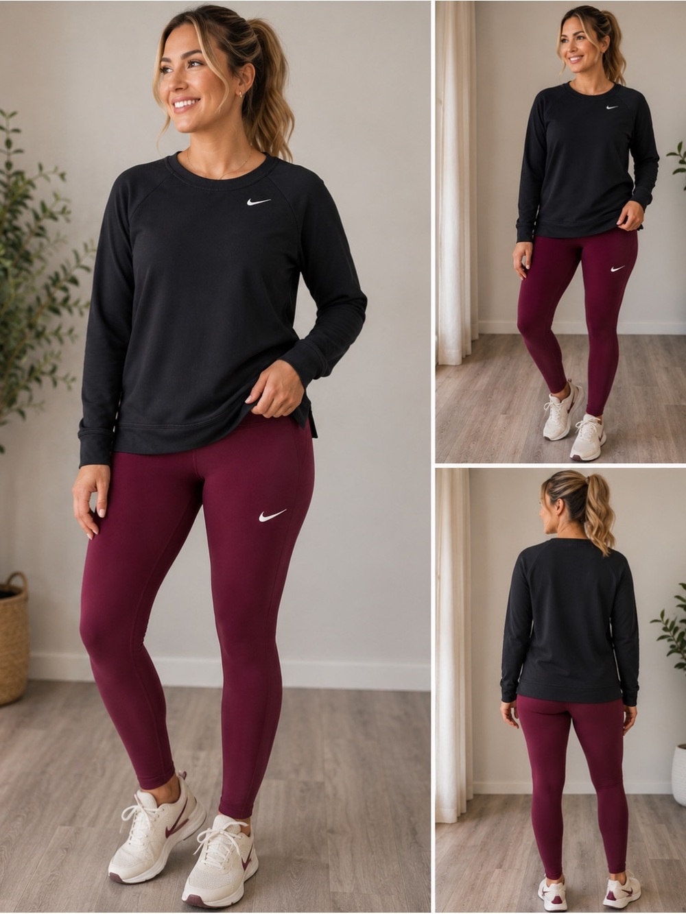 Nike women’s large Black Sweatshirt with Wine burgundy Leggings like new